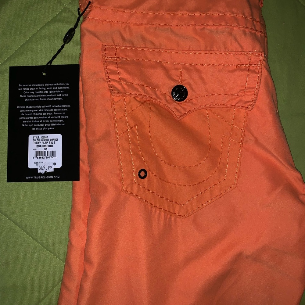 True religion orange shorts